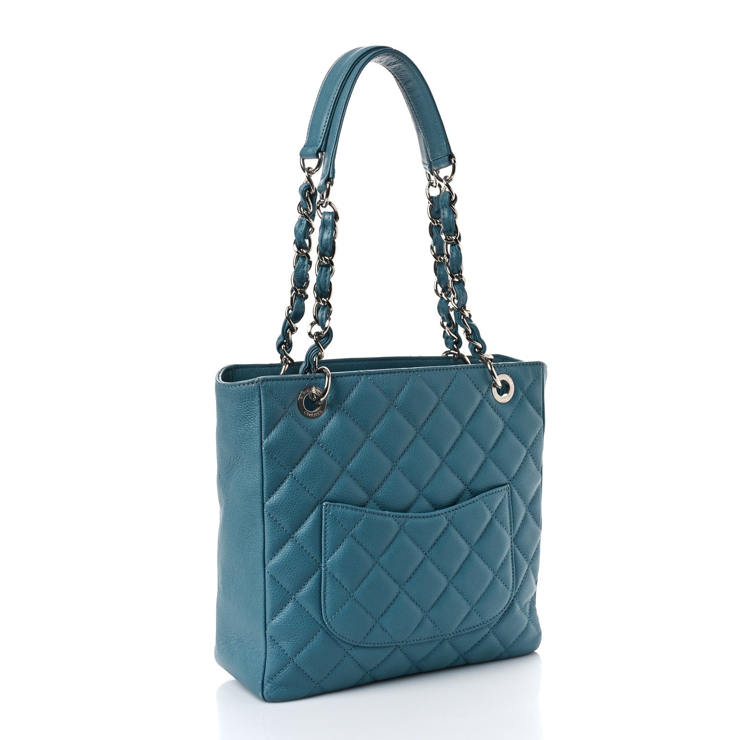 Chanel Caviar Quilted Petit Shopping Tote PST Blue 4 of 10