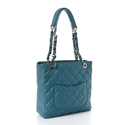 Chanel Caviar Quilted Petit Shopping Tote PST Blue 4 of 10