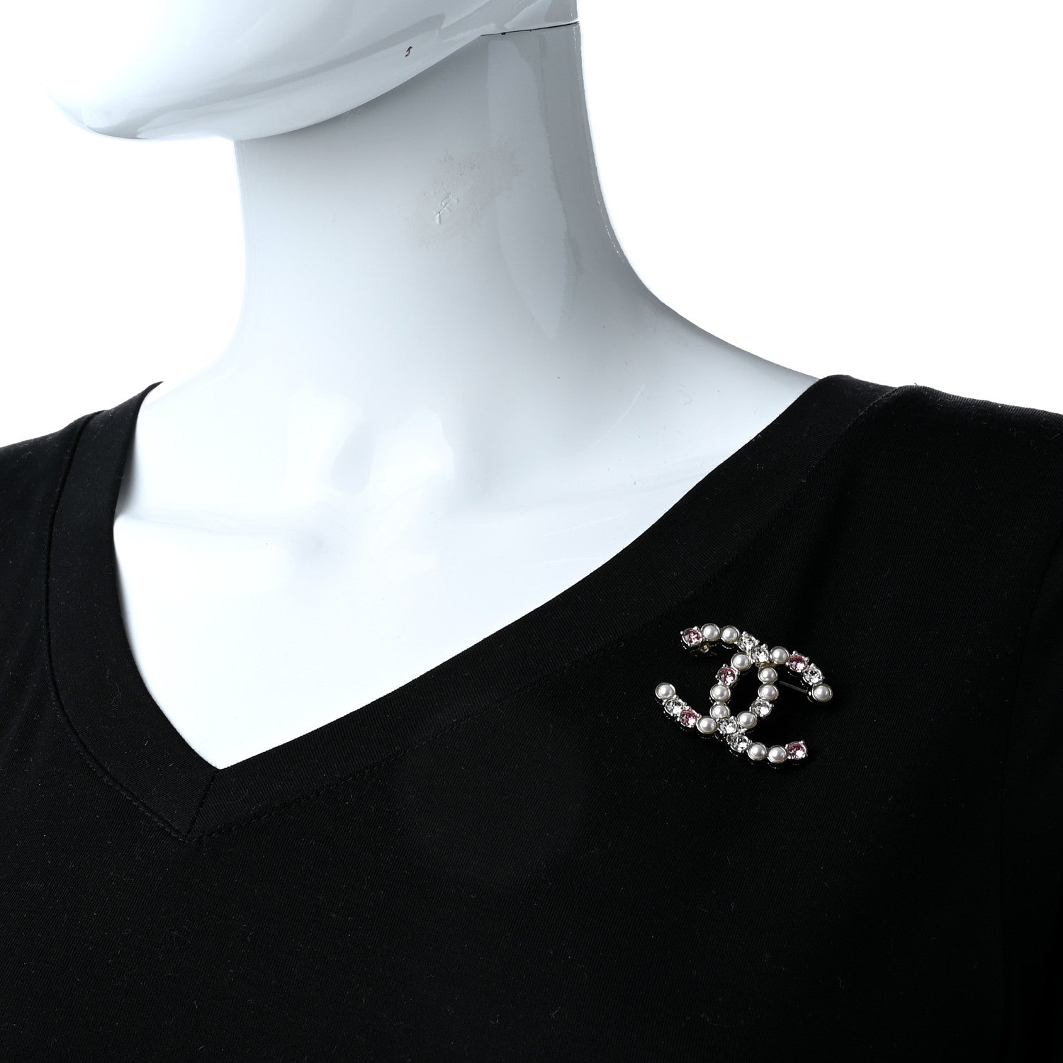Chanel Pearl Crystal CC Brooch Gold Pearly White Purple 2 of 5
