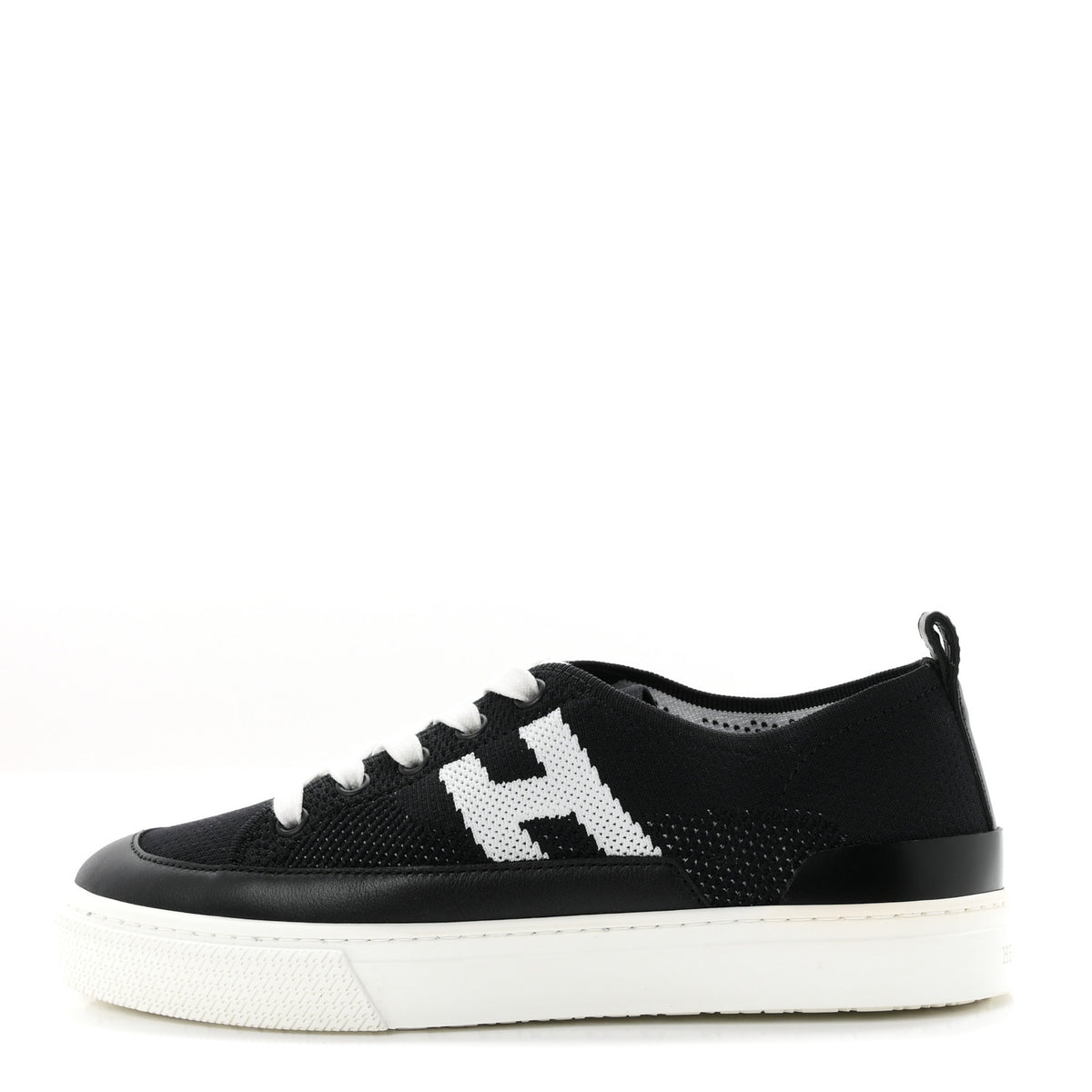 Hermes Knit Fabric Calfskin Deep Sneakers 36.5 Black White 1 of 9