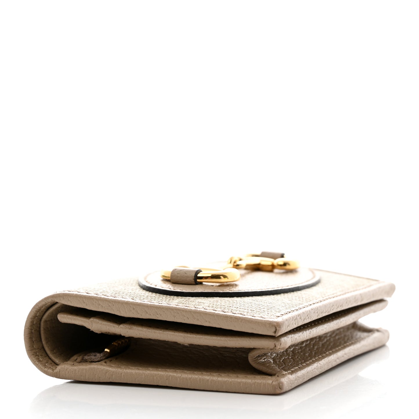 GG Supreme Monogram Textured Dollar Calfskin Horsebit 1955 Card Case Wallet Beige Mystic White Oatmeal