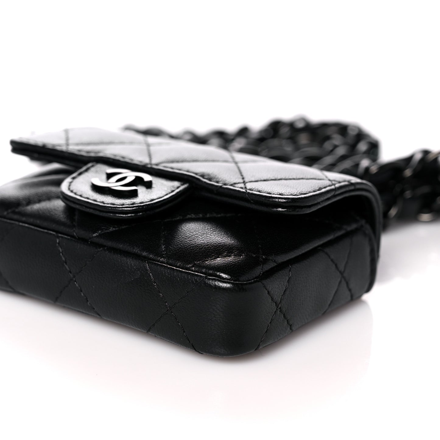 Lambskin Quilted Mini Chain Belt Bag So Black
