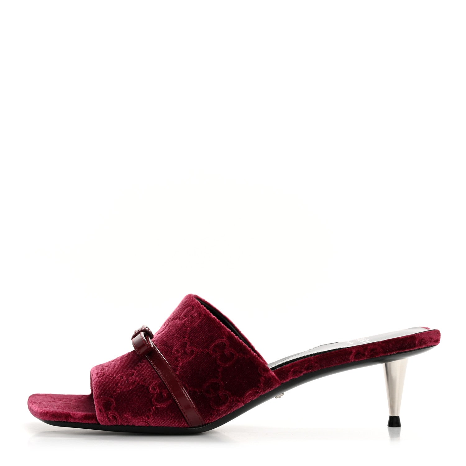 Gucci New Velvet Ashmir Regent Calfskin GG Monogram Square Toe Bow 45mm Slide Sandals 36.5 Red Grape 1 of 9
