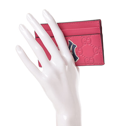 Gucci X MLB Guccissima Signature NY Yankees Embroidered Card Holder Box Pink Blue Ivory 2 of 8