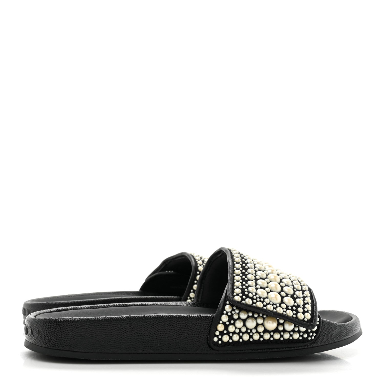 Jimmy Choo Canvas Pearl Embellished Fitz Slide Sandals 40 Black 4 of 7