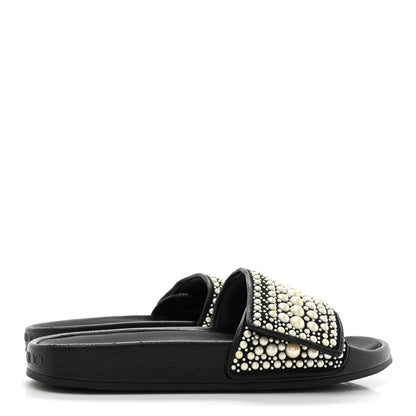Jimmy Choo Canvas Pearl Embellished Fitz Slide Sandals 40 Black 4 of 7