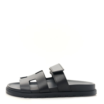 Hermes Calfskin Womens Chypre Sandals 37 Black 1 of 9