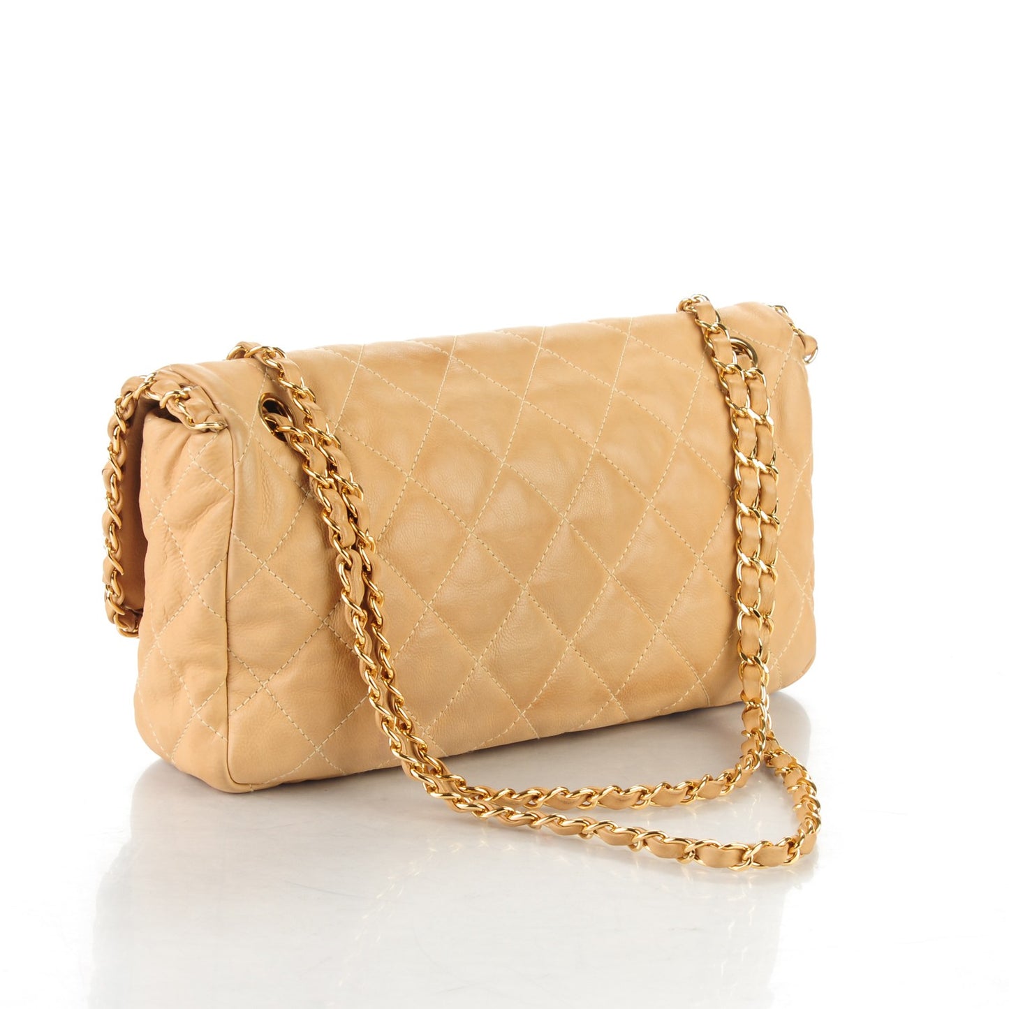Calfskin Quilted Medium Chain Me Flap Beige