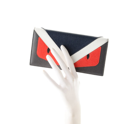 Fendi Vitello Elite Monster Eyes Inlay Bi-Color Continental Wallet Navy Multicolor 2 of 7
