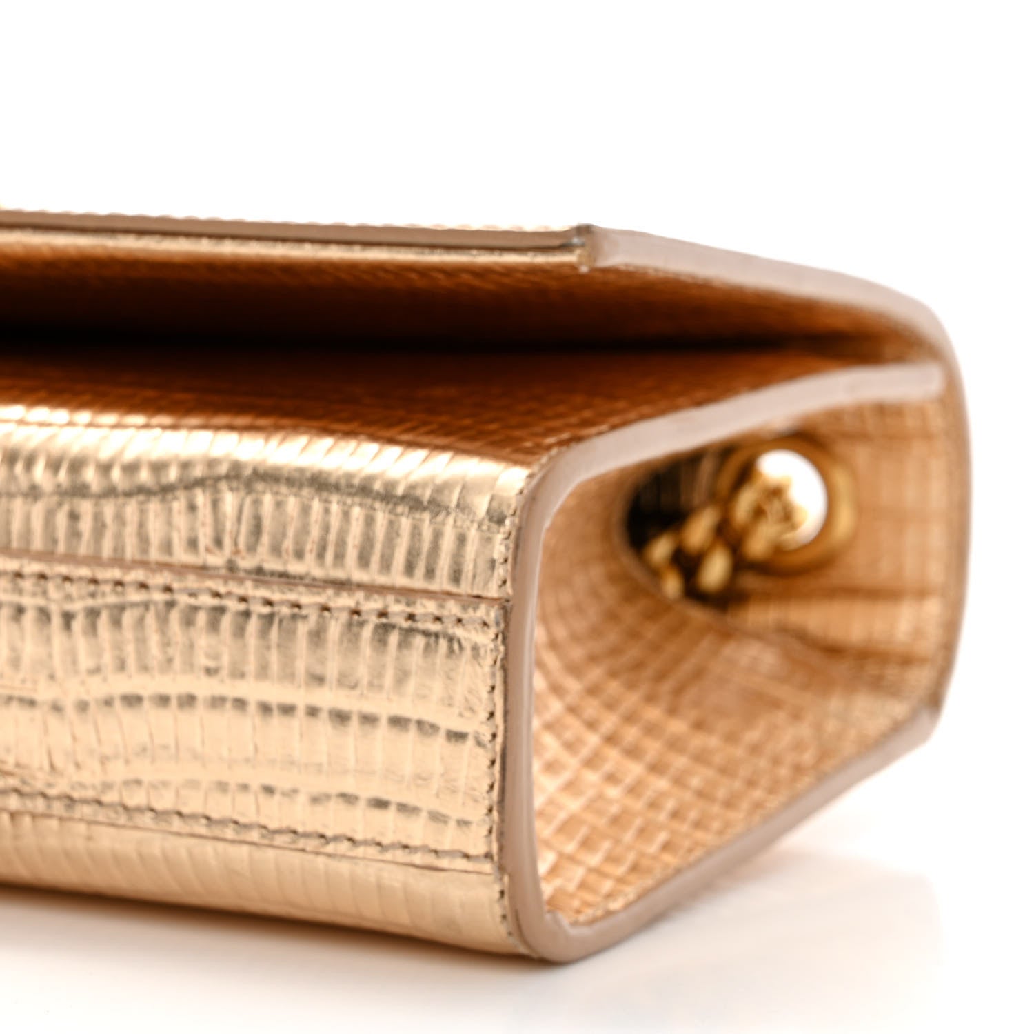 Saint Laurent Metallic Calfskin Crocodile Embossed Small Classic Monogram Kate Tassel Satchel Gold 10 of 12