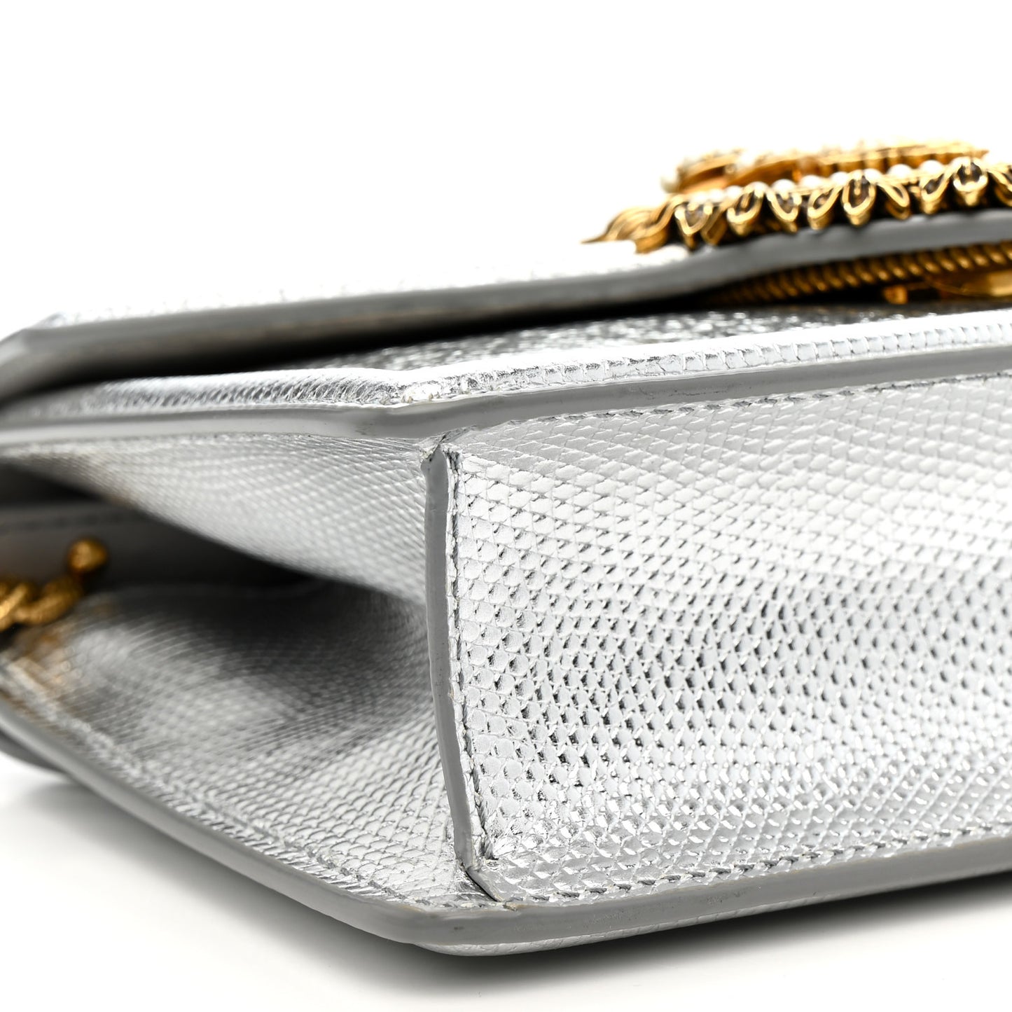 Glitter Metallic Lizard Small Devotion Top Handle Bag Silver