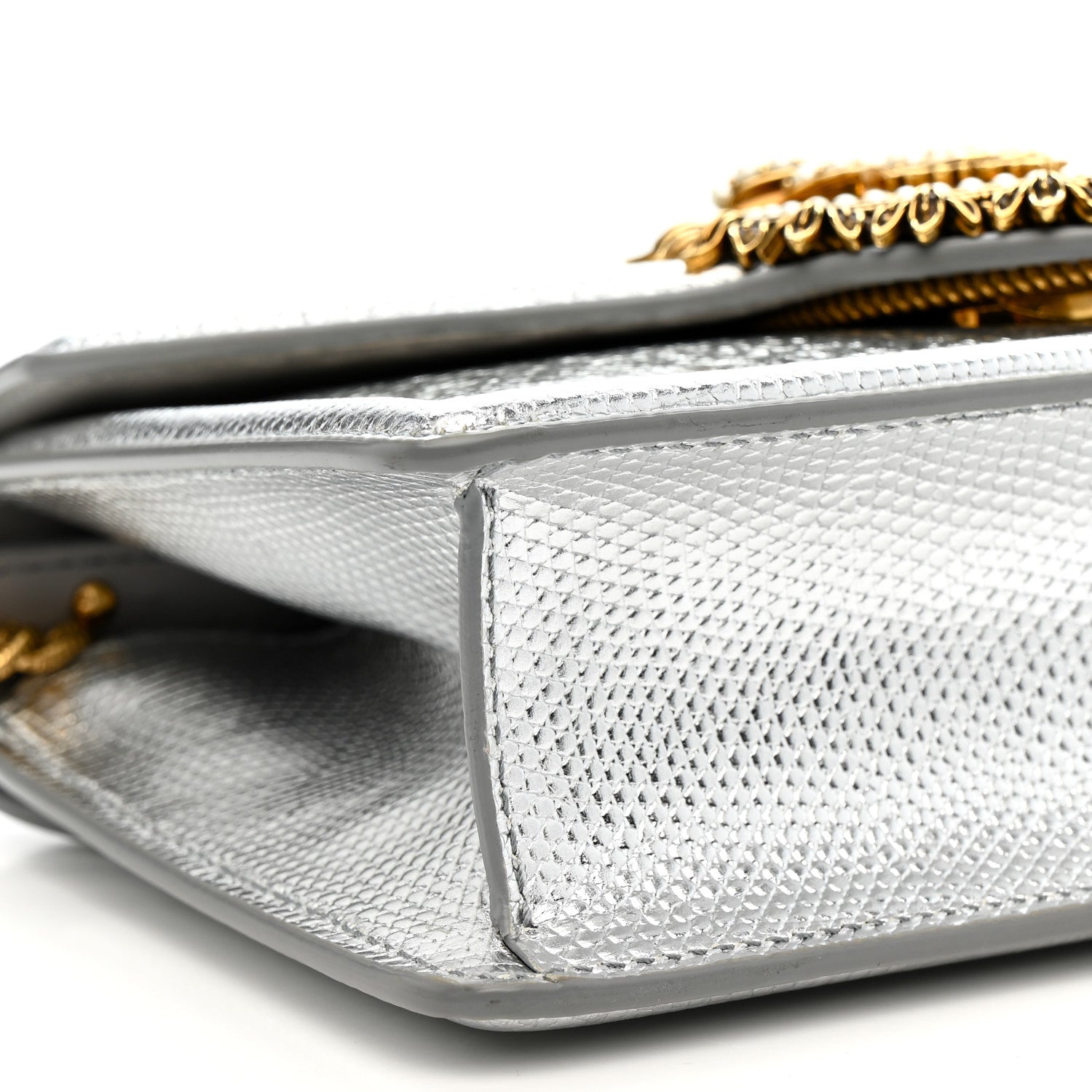 Dolce & Gabbana Glitter Metallic Lizard Small Devotion Top Handle Bag Silver 9 of 12