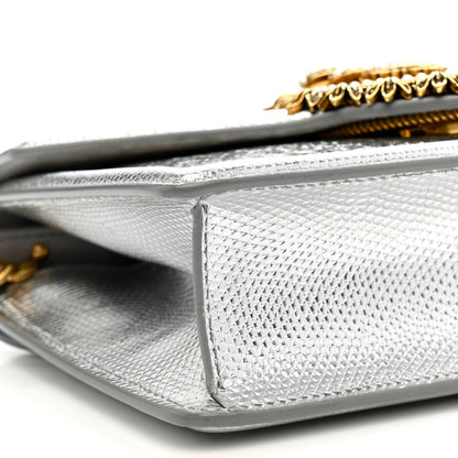 Dolce & Gabbana Glitter Metallic Lizard Small Devotion Top Handle Bag Silver 9 of 12