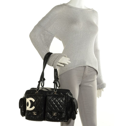 Chanel Calfskin Quilted Large Cambon Multipocket Reporter Black White 2 of 9