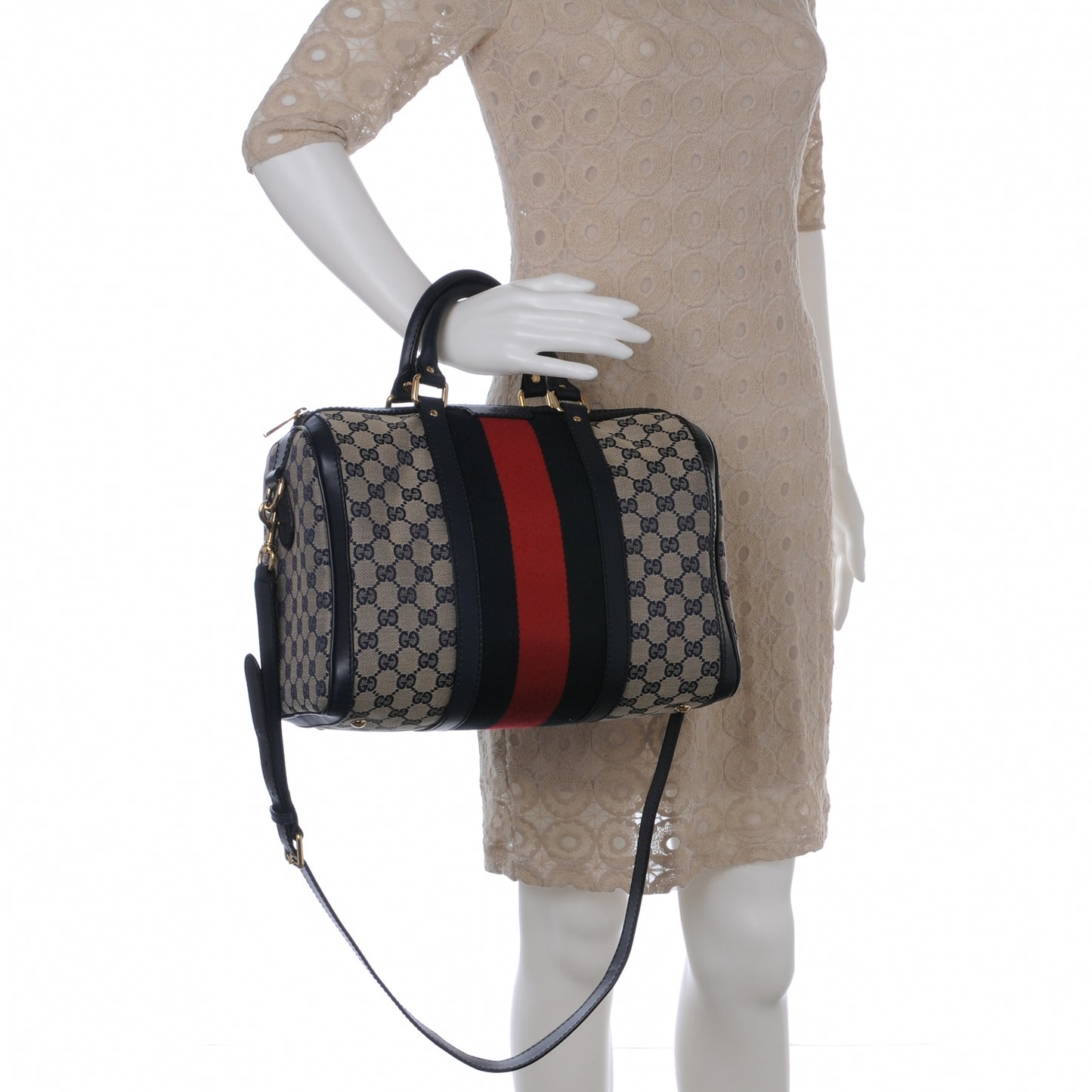 Monogram Selleria Calfskin Vintage Web Medium Boston Beige Blue