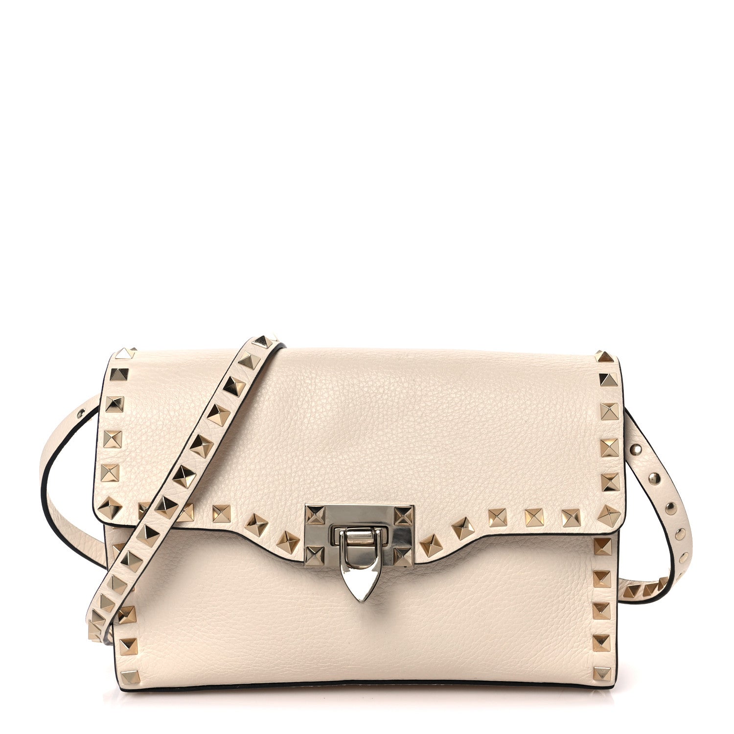Valentino Garavani Pebbled Calfskin Medium Rockstud Flip Lock Crossbody Bag Light Ivory 1 of 10