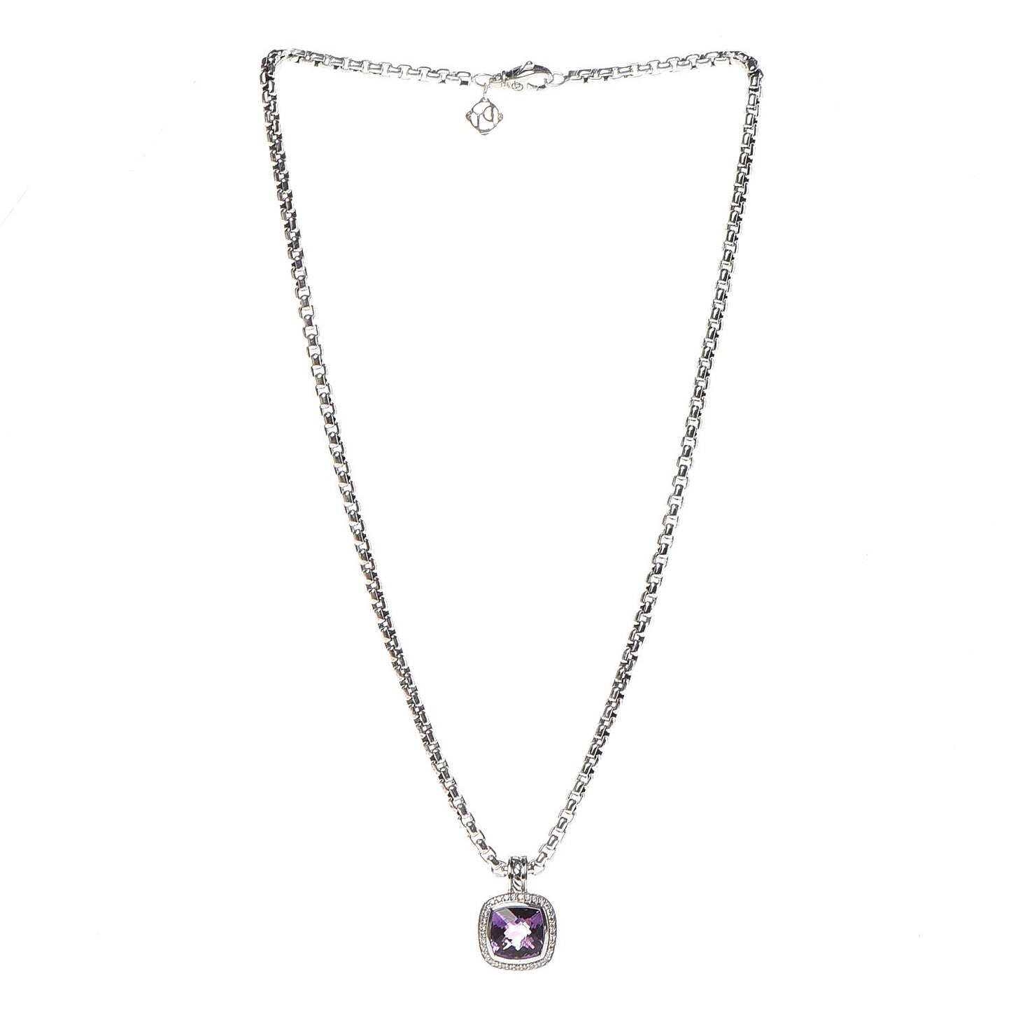 Sterling Silver 14K Yellow Gold Diamond Amethyst 11mm Albion Pendant Necklace