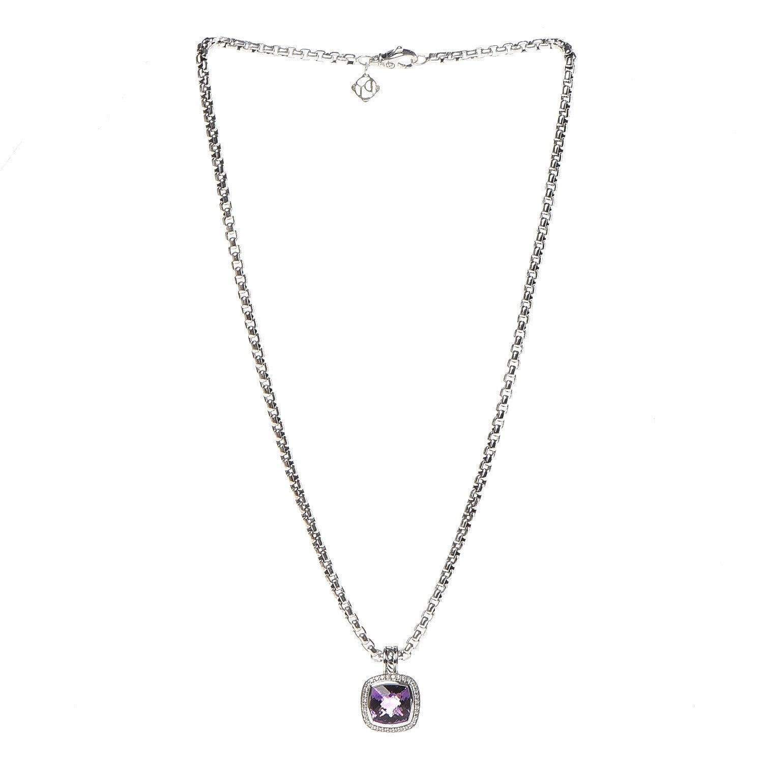 David Yurman Sterling Silver 14K Yellow Gold Diamond Amethyst 11mm Albion Pendant Necklace 3 of 5