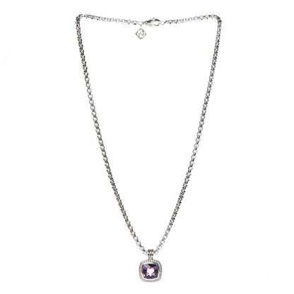 David Yurman Sterling Silver 14K Yellow Gold Diamond Amethyst 11mm Albion Pendant Necklace 3 of 5