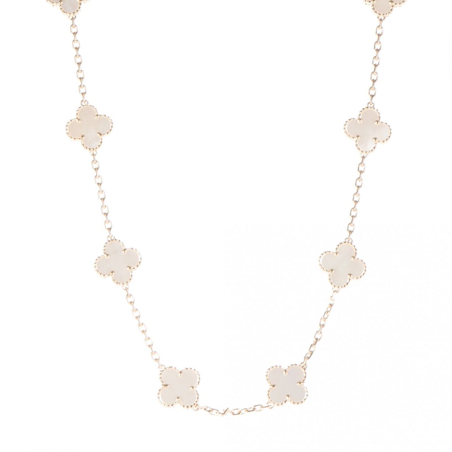 18K Yellow Gold Mother of Pearl 10 Motifs Vintage Alhambra Necklace