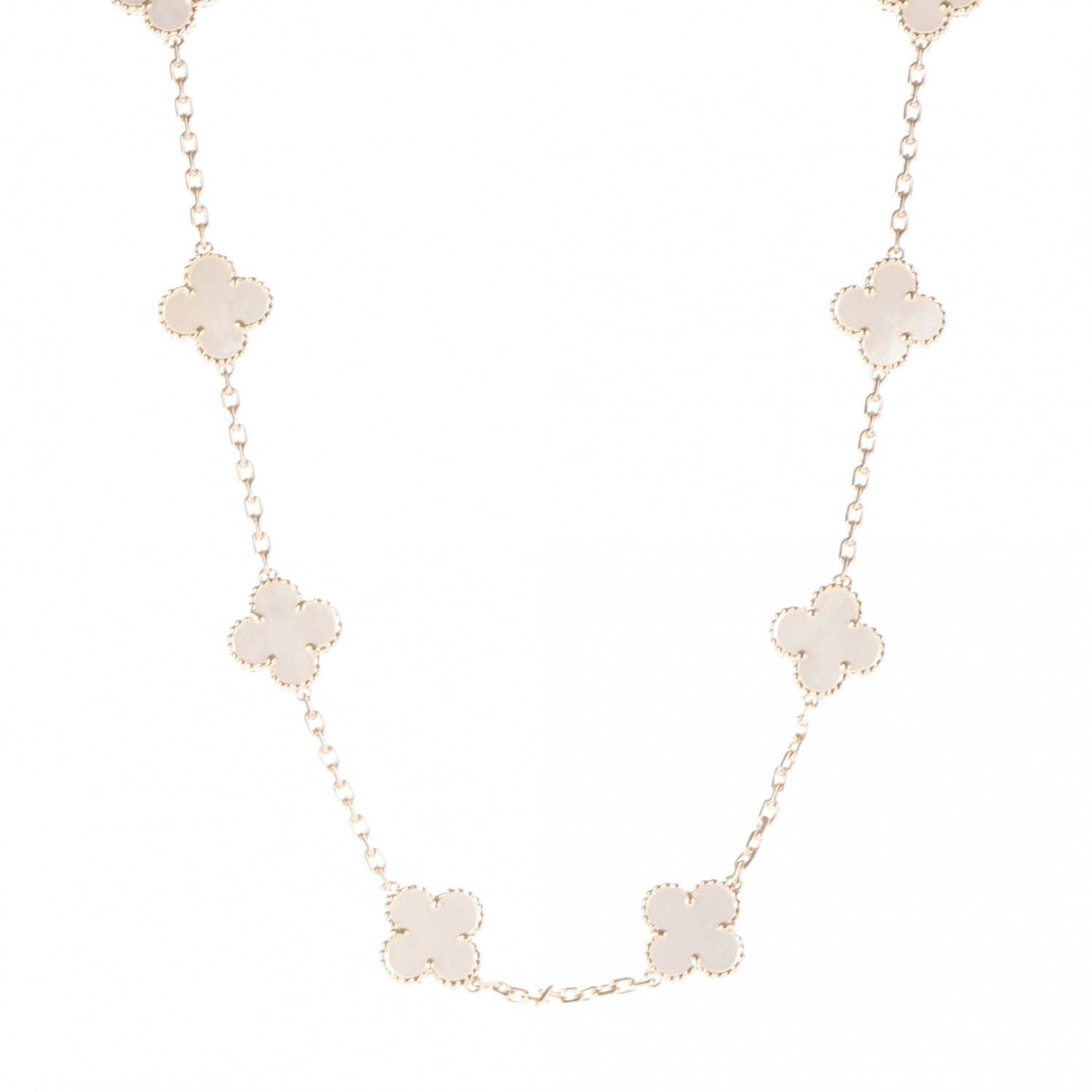 Van Cleef & Arpels 18K Yellow Gold Mother of Pearl 10 Motifs Vintage Alhambra Necklace 1 of 5