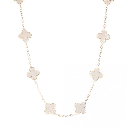 Van Cleef & Arpels 18K Yellow Gold Mother of Pearl 10 Motifs Vintage Alhambra Necklace 1 of 5