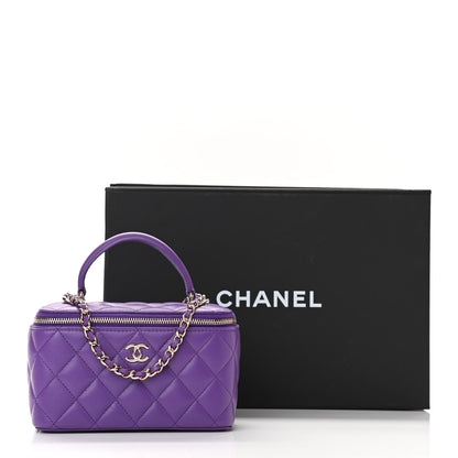Chanel Lambskin Quilted Small Top Handle Vanity Case With Chain Purple 12 of 12