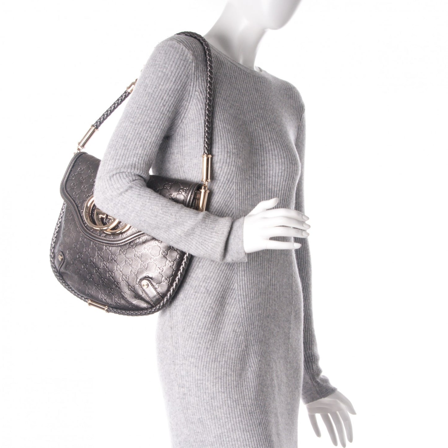 Guccissima Britt Tassel Shoulder Bag Gunmetal
