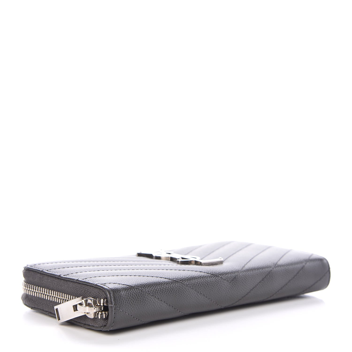 Saint Laurent Grain De Poudre Matelasse Chevron Monogram Zip Around Wallet Earth 4 of 9