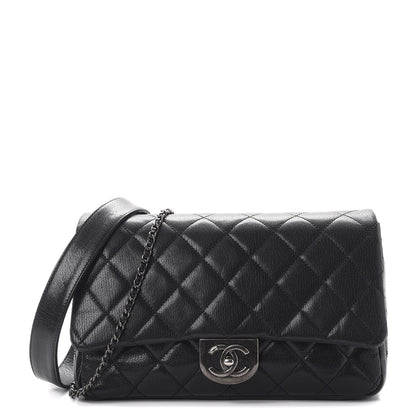 Chanel Shiny Goatskin Quilted Large Double Carry Waist Chain Flap Black 1 of 10