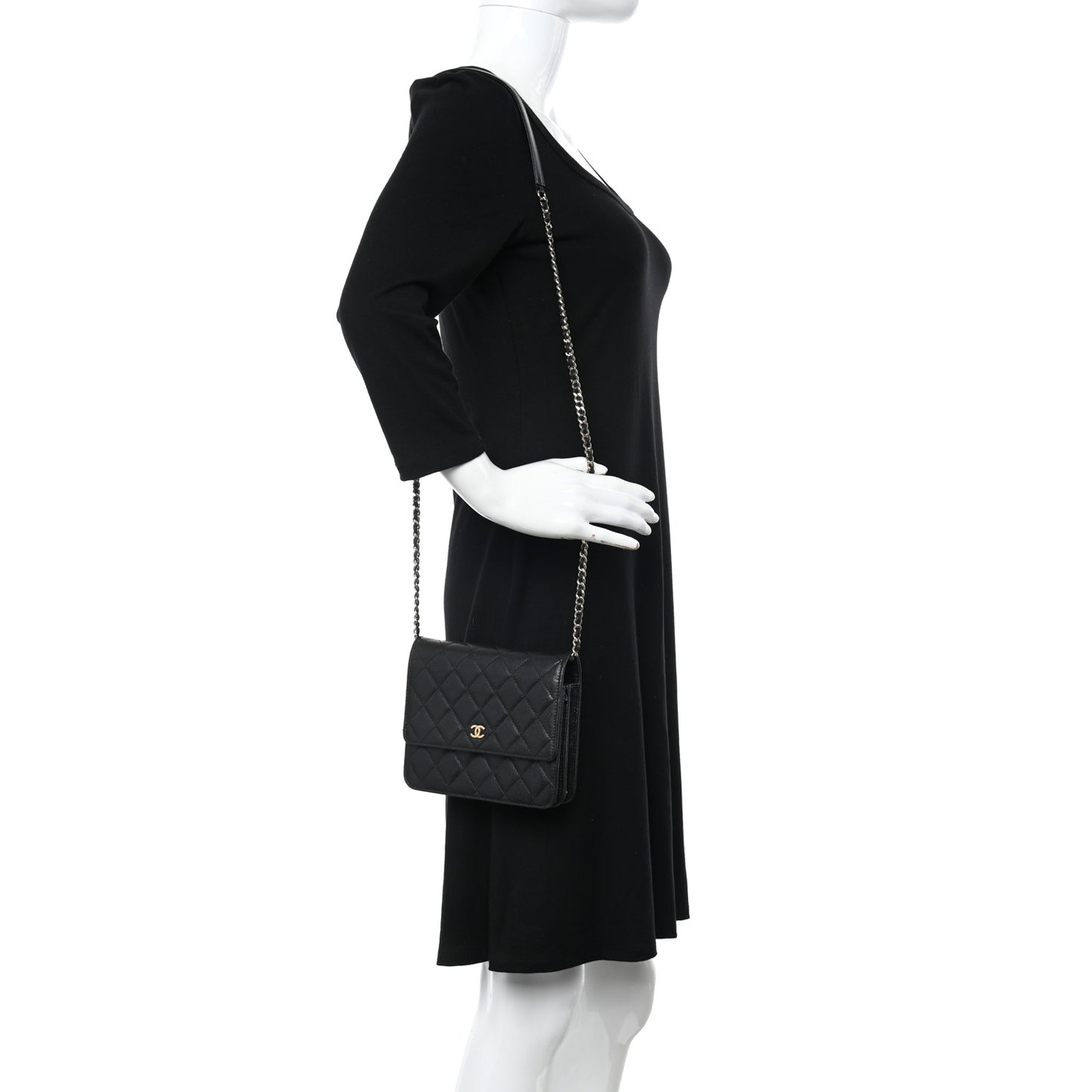 Caviar Quilted Square Wallet On Chain WOC Black