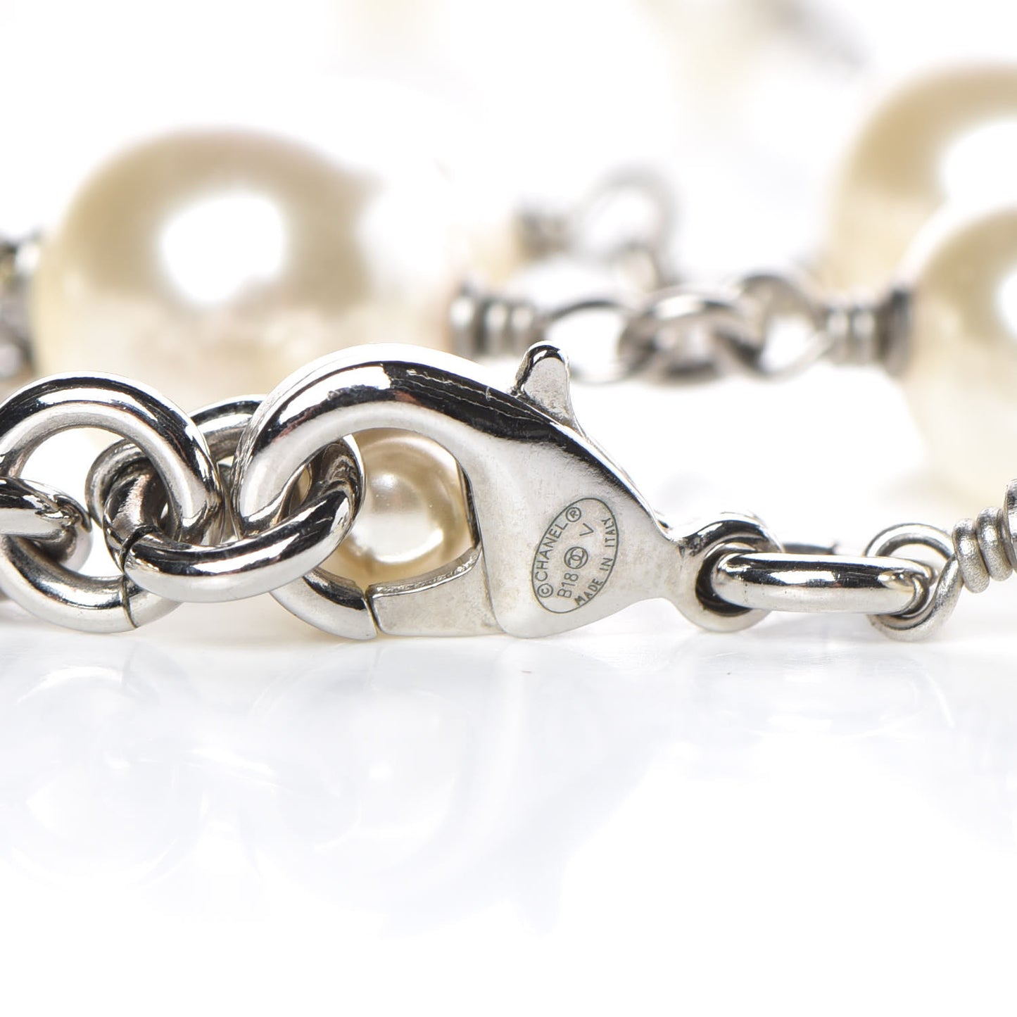 Crystal Pearl CC Long Necklace Silver