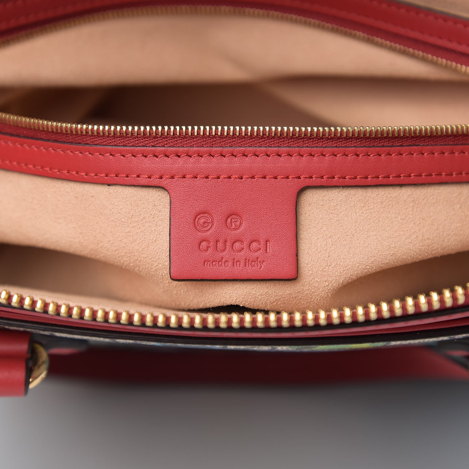 Gucci GG Supreme Monogram Blooms Medium Zippered Bucket Tote Beige Blue Navy Hibiscus Red 5 of 9