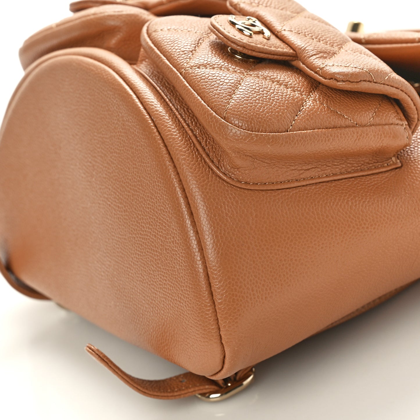 Shiny Caviar Quilted Medium Duma Pockets Drawstring Backpack Dark Beige