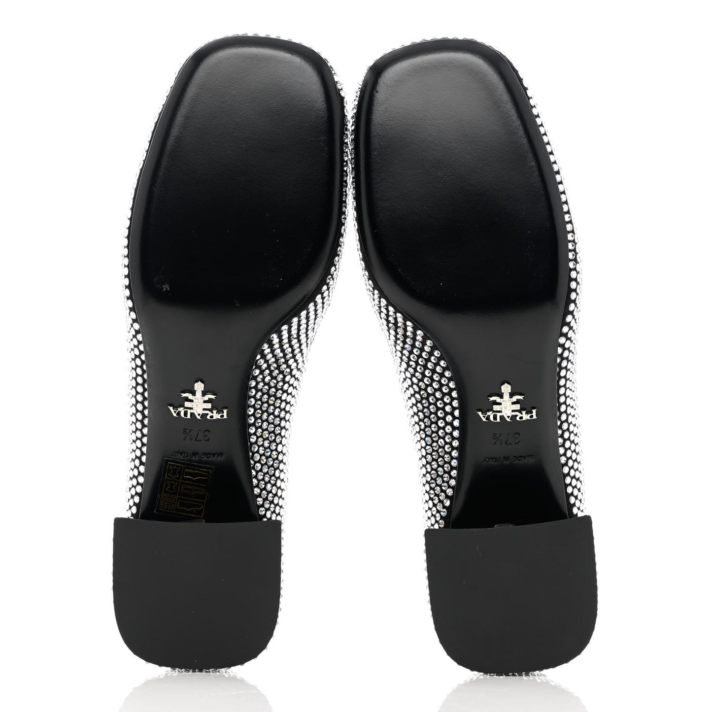 Satin Crystal Metal Triangle Logo 45mm Block Heel Loafers 37.5 Cristal