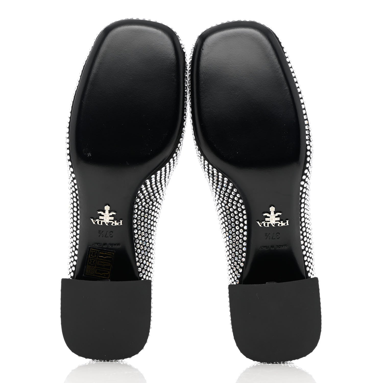 Prada Satin Crystal Metal Triangle Logo 45mm Block Heel Loafers 37.5 Cristal 5 of 10
