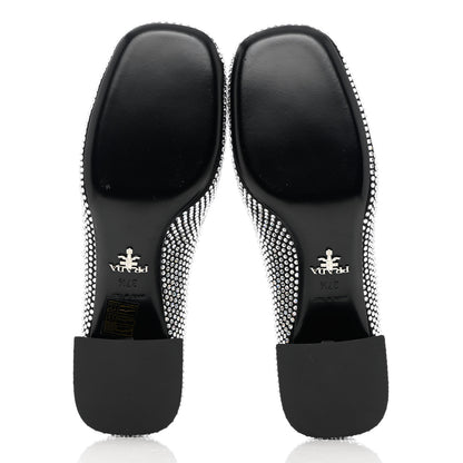 Prada Satin Crystal Metal Triangle Logo 45mm Block Heel Loafers 37.5 Cristal 5 of 10