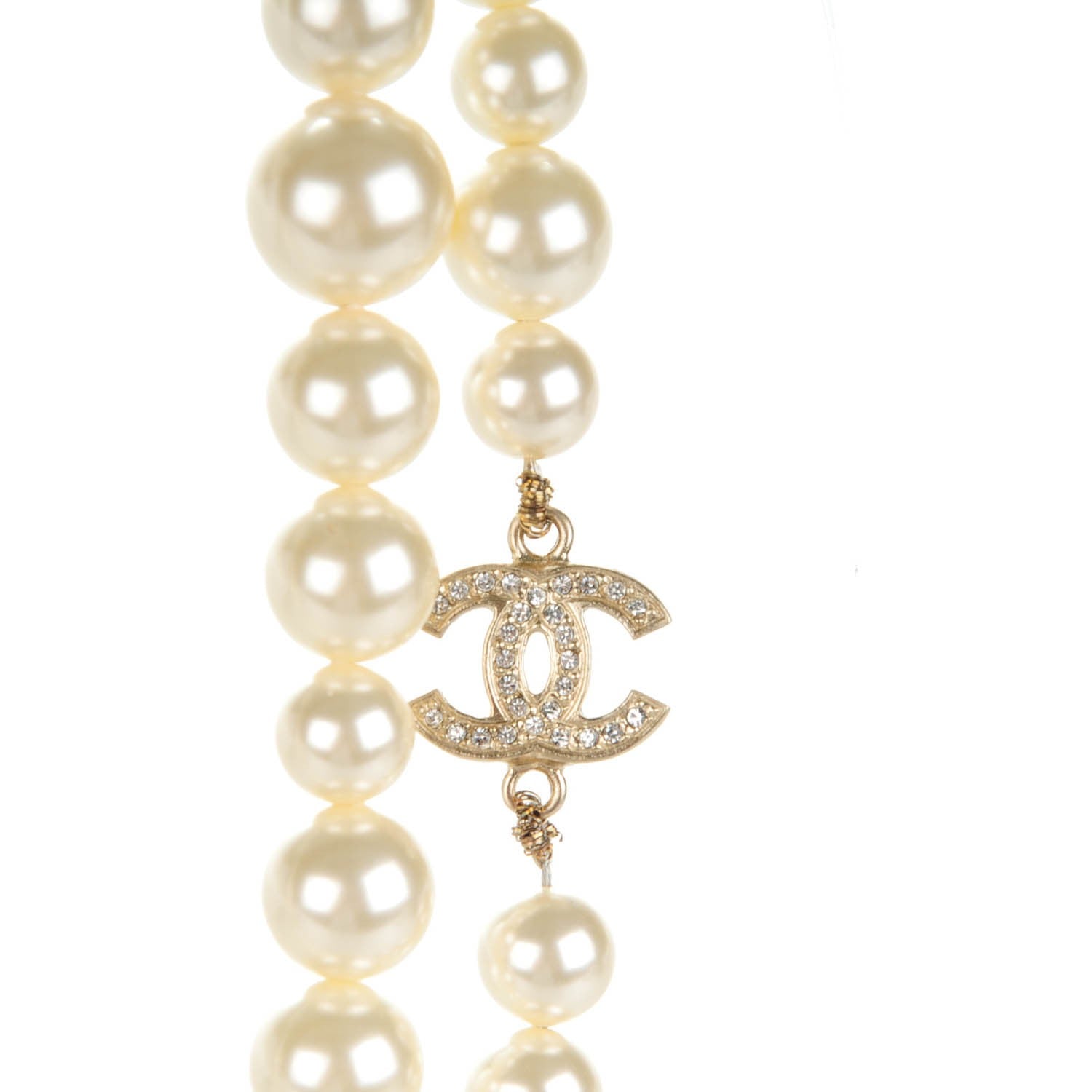 Chanel Graduated Pearl Crystal CC Long Necklace White 3 of 6