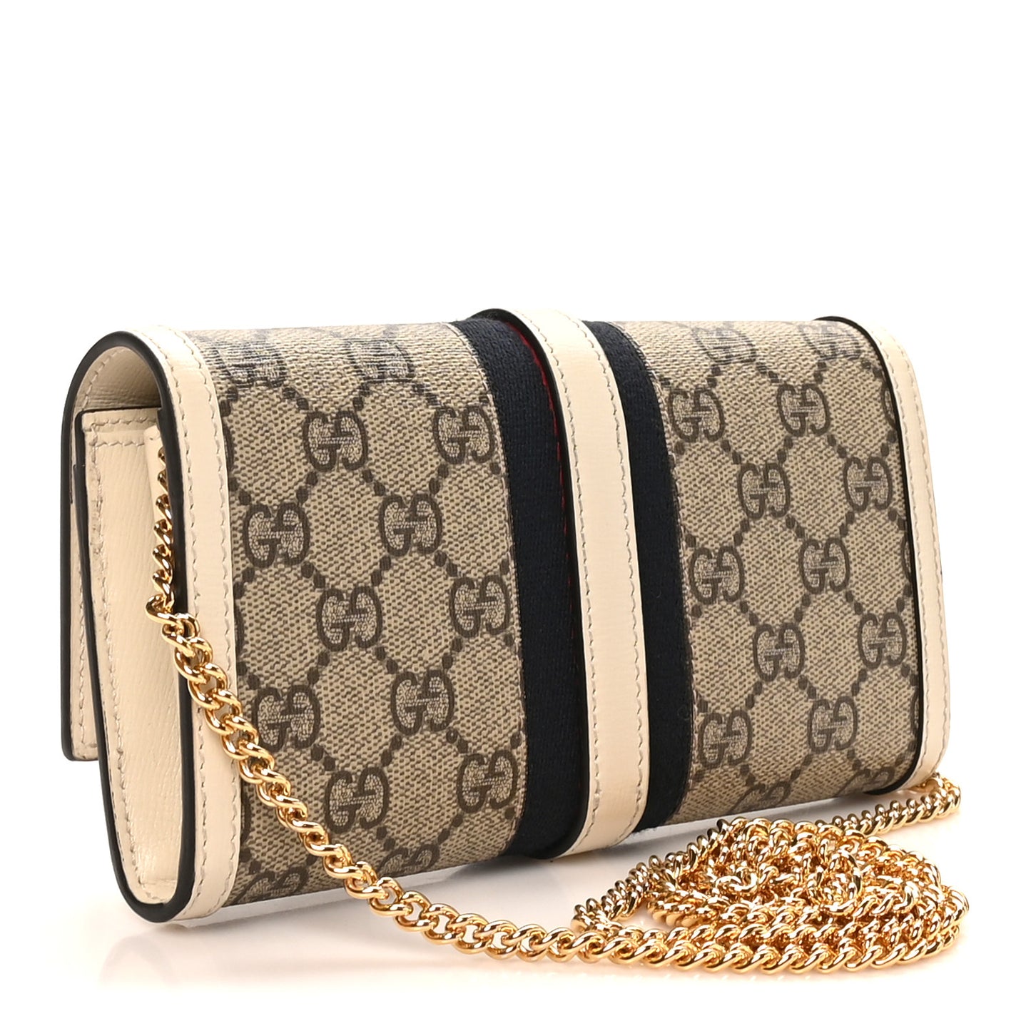 GG Supreme Monogram Textured Calfskin Web Jackie 1961 Chain Wallet Beige Ebony Mystic White