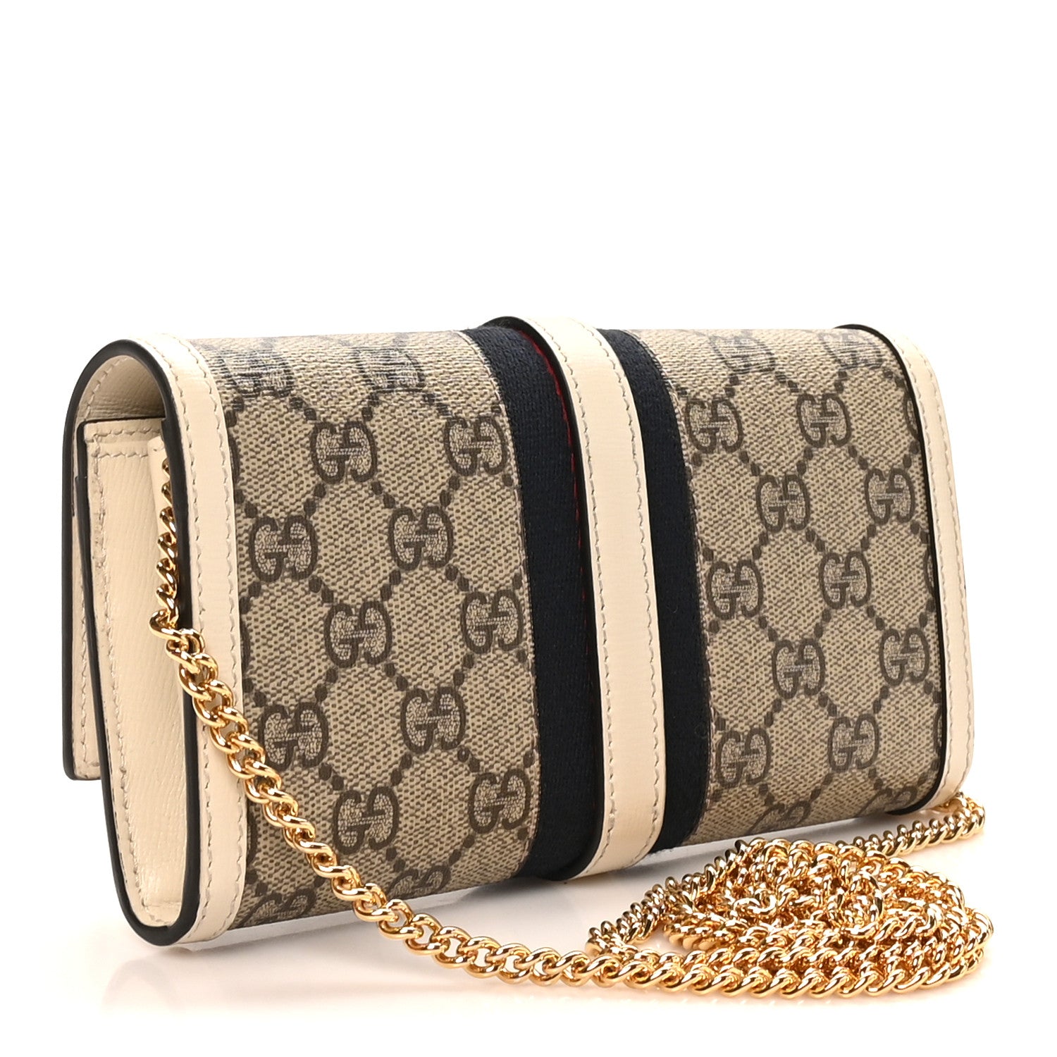 Gucci GG Supreme Monogram Textured Calfskin Web Jackie 1961 Chain Wallet Beige Ebony Mystic White 3 of 12