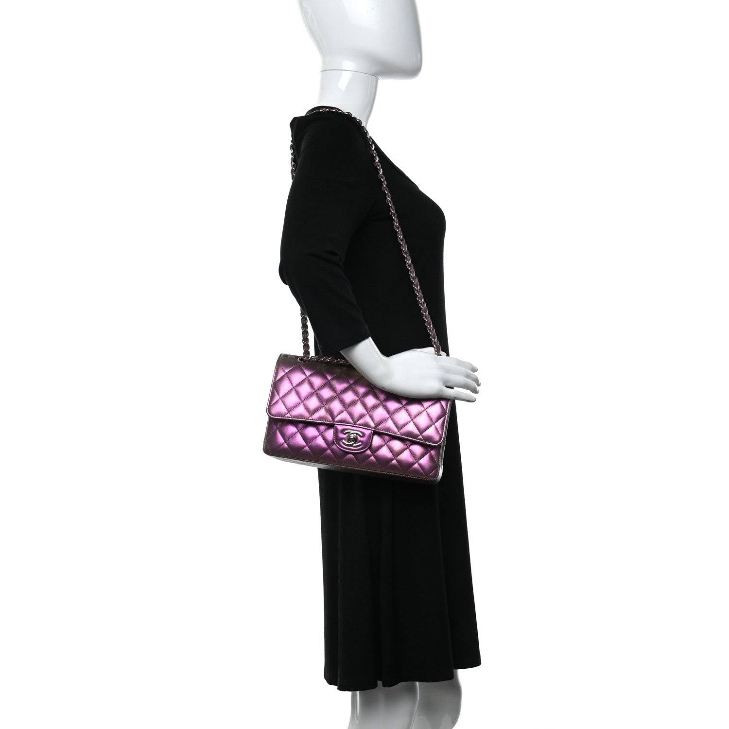 Chanel Iridescent Lambskin Quilted Medium Double Flap Purple 3 of 9