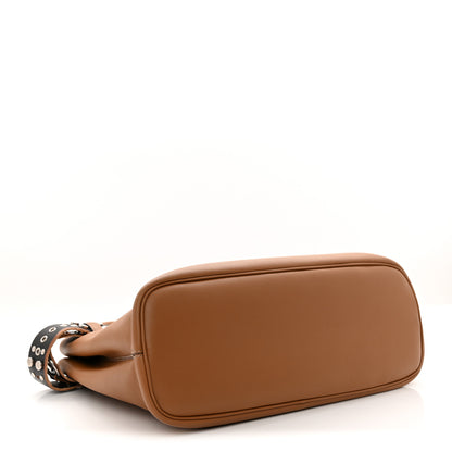 Prada Soft Grain Calfskin Studded Large Buckle Bag With Belt Caramel Black 4 of 10