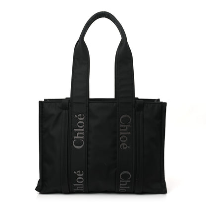 Chloe Recycled Nylon Medium Woody Ribbon Tote Black 1 of 12