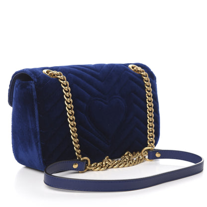 Gucci Velvet Matelasse Deer Embroidered Small GG Marmont Shoulder Bag Cobalt 2 of 9