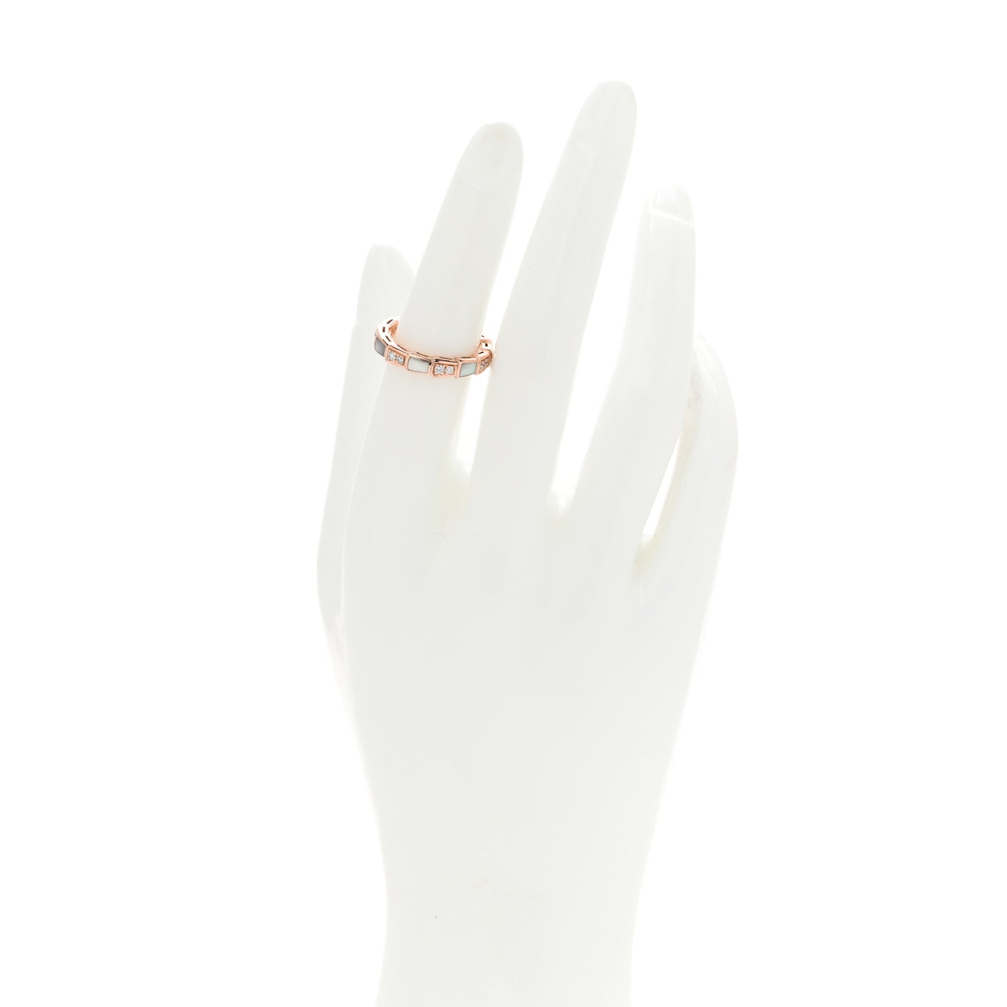 18K Rose Gold Diamond Mother of Pearl 4mm Serpenti Viper Band Ring 52 6