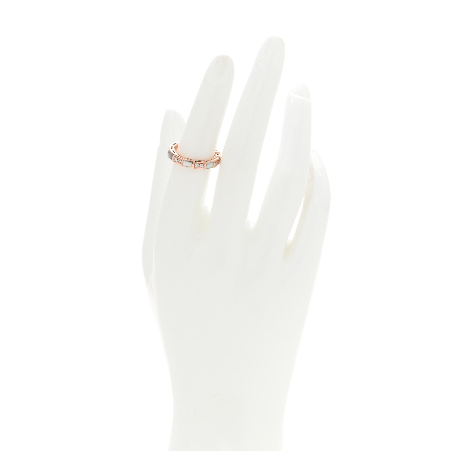 Bulgari 18K Rose Gold Diamond Mother of Pearl 4mm Serpenti Viper Band Ring 52 6 2 of 7