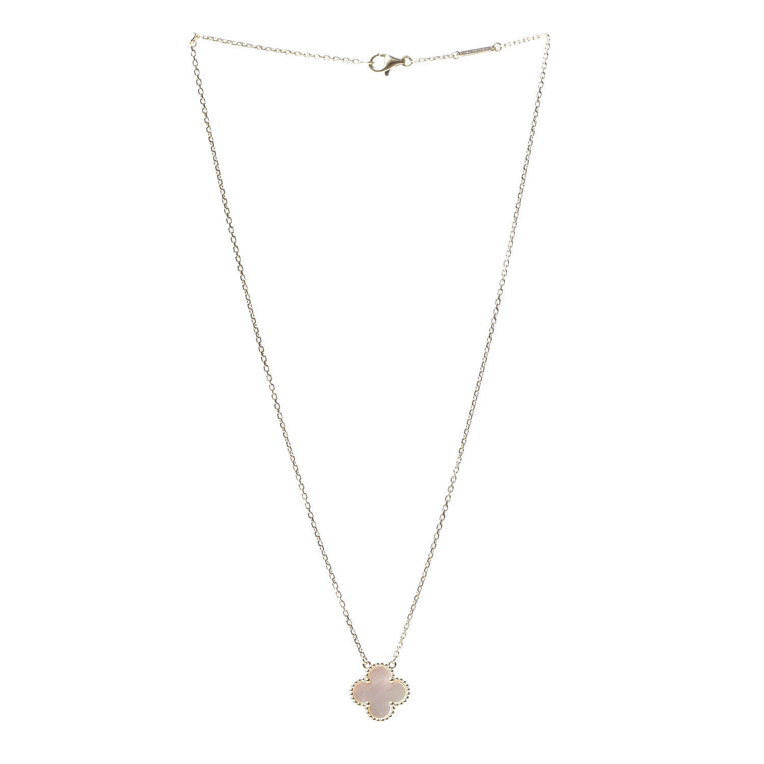 Van Cleef & Arpels 18K Yellow Gold Mother of Pearl Vintage Alhambra Pendant Necklace 2 of 6
