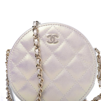 Chanel Iridescent Lambskin Quilted Round Clutch With Chain Ivory 10 of 11