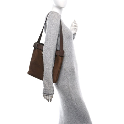 Prada Scamosciato Suede Buckle Belted Bucket Bag Cacao 2 of 9