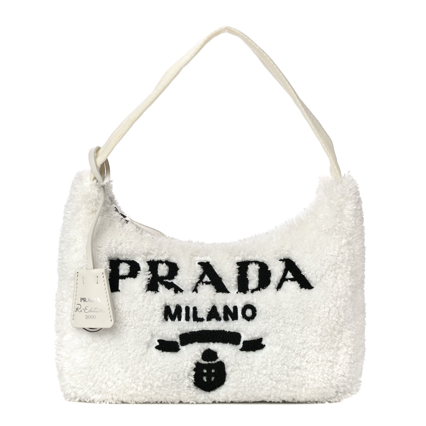 Terry Cloth Mini Re-Edition 2000 Bag White Black